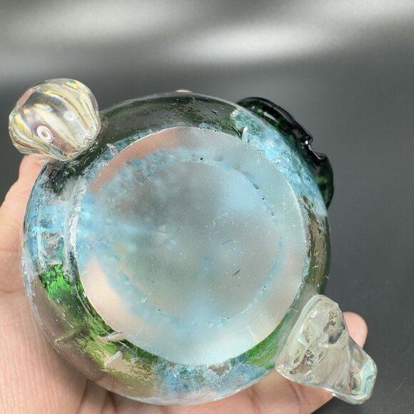 Vintage Venetian Art Glass Paperweight Hand Blown Teapot Shaped Green Leaf Glass - Picture 7 of 12